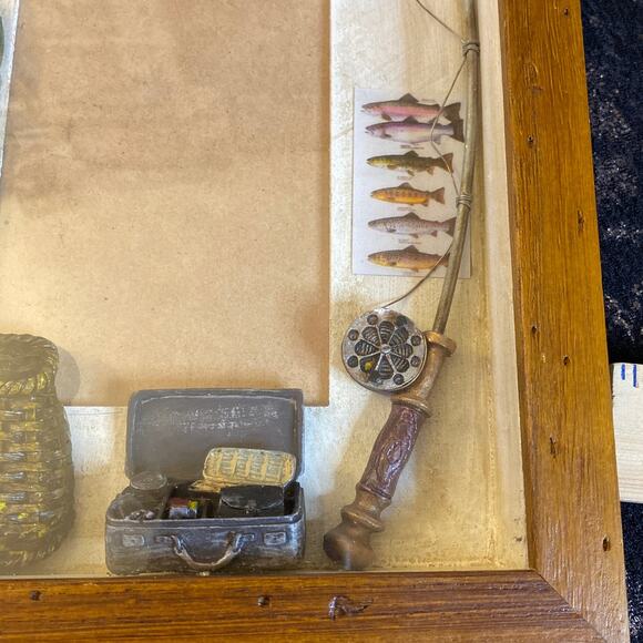 Fishing Shadow Box Frame HEAVY Cabin Textured Rustic Decor mancave Fathers Day - Picture 5 of 11